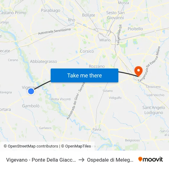 Vigevano - Giacchetta Bridge to Melegnano Hospital map