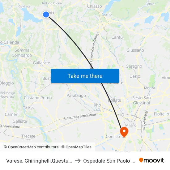 Varese, Ghiringhelli, Police HQ, Institutes to San Paolo Hospital Ward map