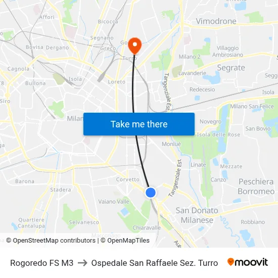 Rogoredo Railway Station M3 to San Raffaele Hospital Turro Section map