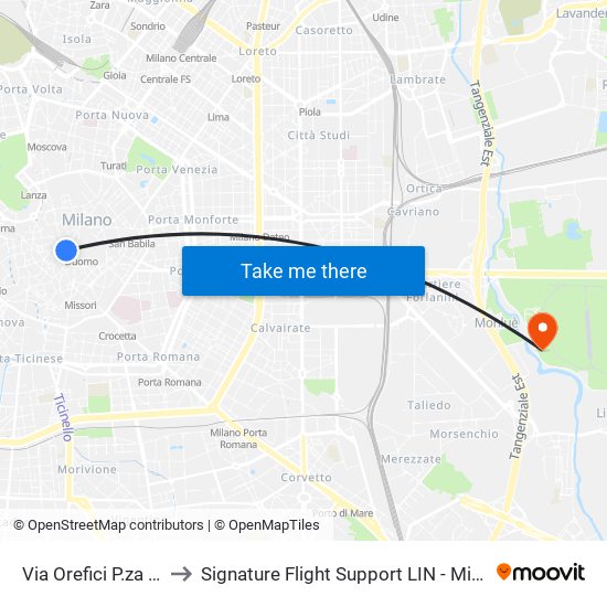 Via Orefici P.za Cordusio to Signature Flight Support LIN - Milan Linate Airport map