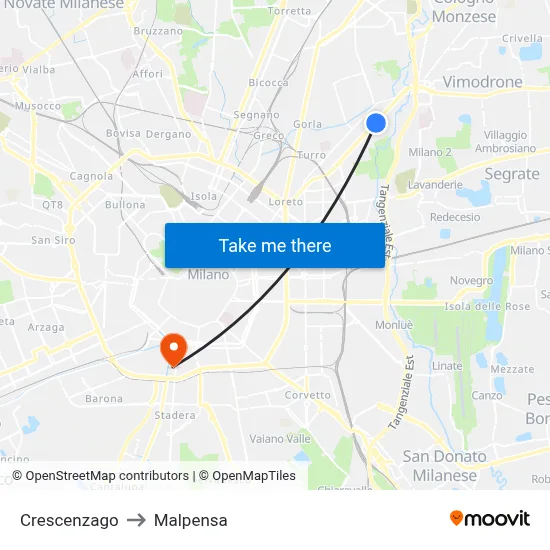 Crescenzago to Malpensa map
