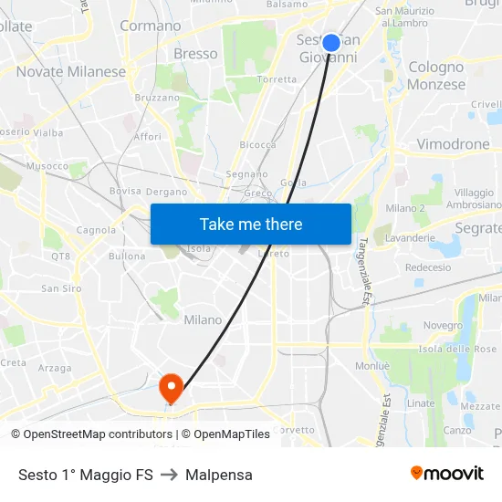 Sesto 1° Maggio FS to Malpensa map