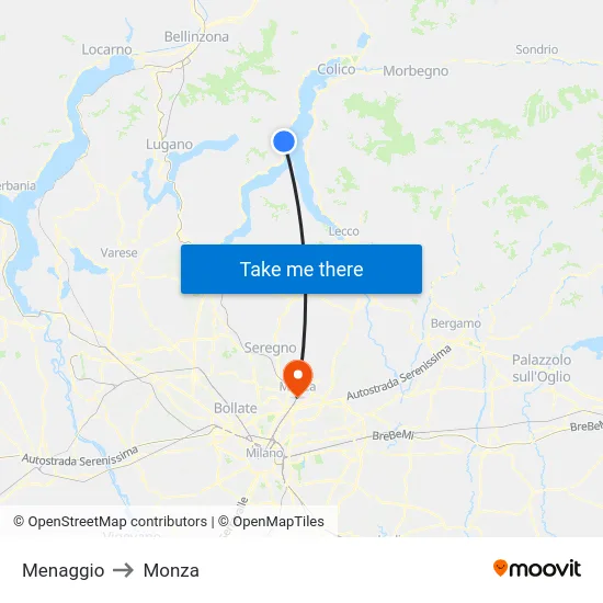 Menaggio to Monza map