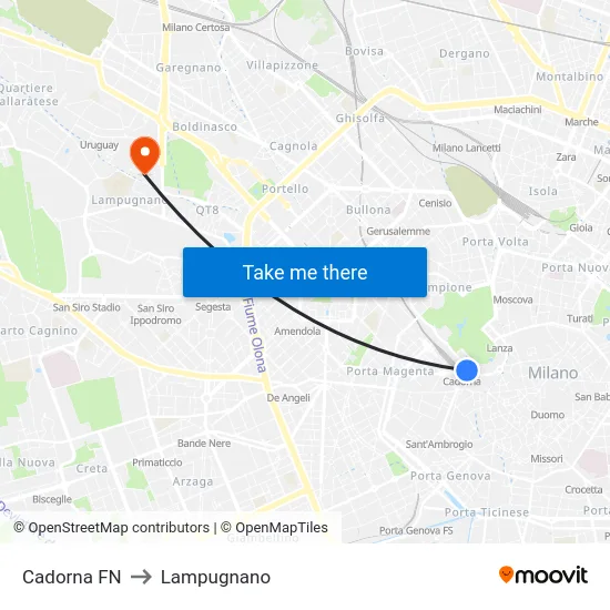 Cadorna FN to Lampugnano map