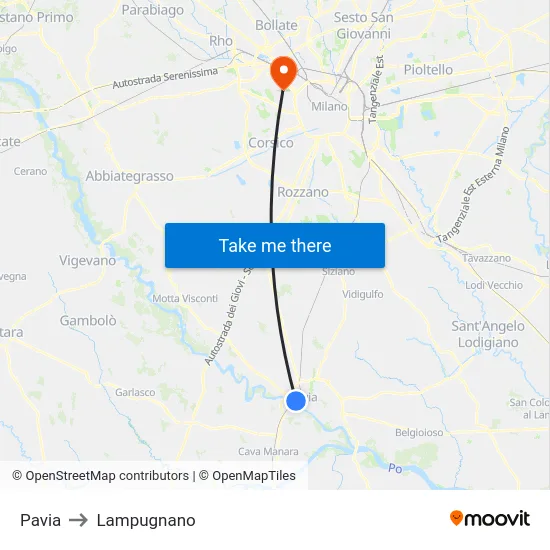 Pavia to Lampugnano map
