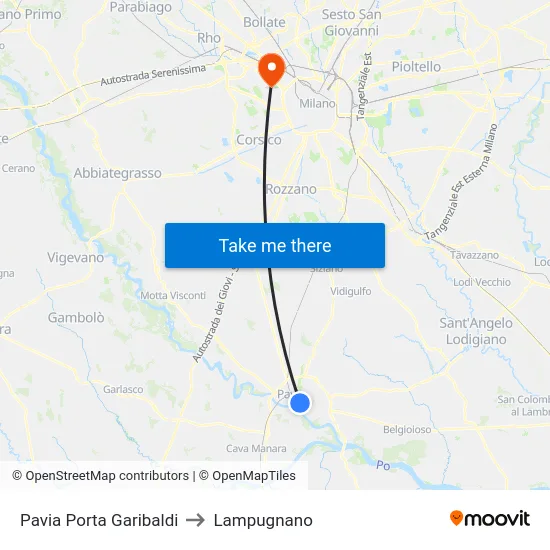 Pavia Porta Garibaldi to Lampugnano map