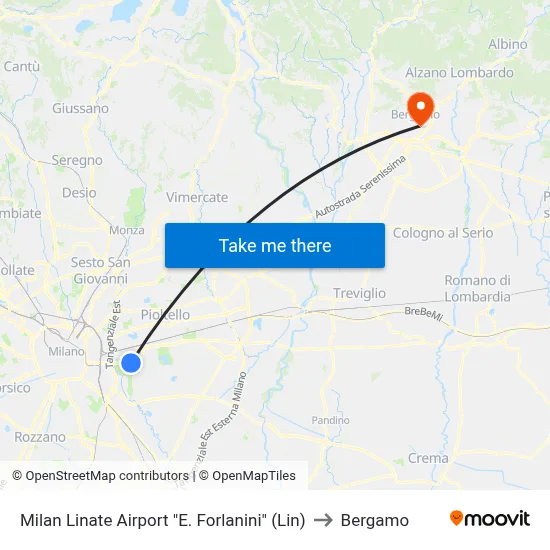 Milan Linate Airport "E. Forlanini" (Lin) to Bergamo map