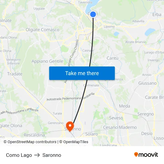 Como Lago to Saronno map