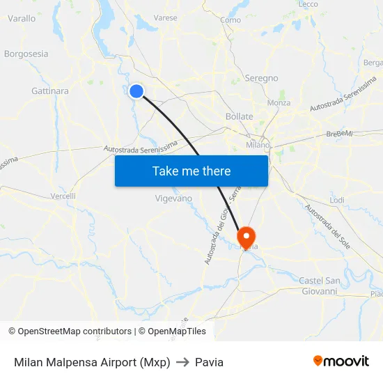 Milan Malpensa Airport (Mxp) to Pavia map