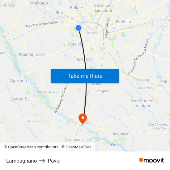Lampugnano to Pavia map