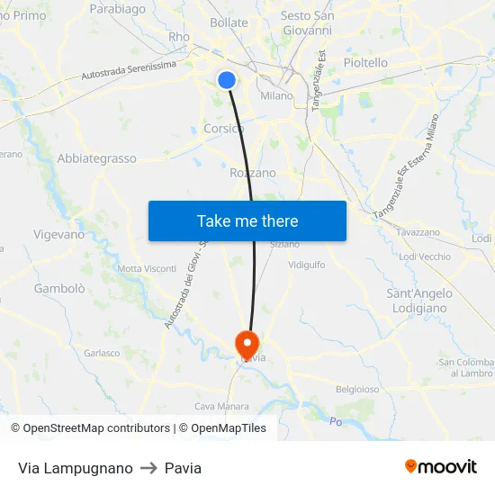 Via Lampugnano to Pavia map
