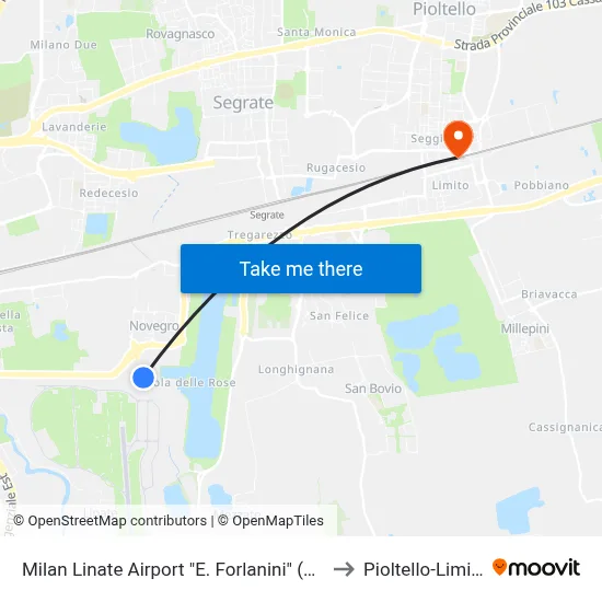 Milan Linate Airport "E. Forlanini" (Lin) to Pioltello-Limito map