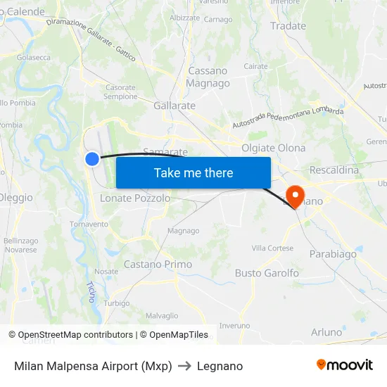 Milan Malpensa Airport (Mxp) to Legnano map