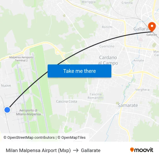 Milan Malpensa Airport (Mxp) to Gallarate map