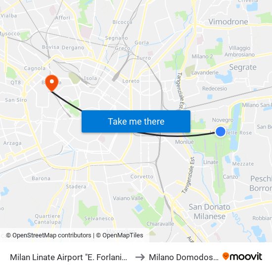 Milan Linate Airport "E. Forlanini" (Lin) to Milano Domodossola map