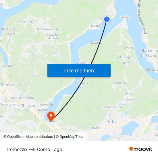 Tremezzo to Como Lago map