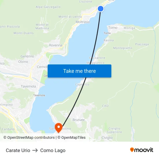Carate Urio to Como Lago map
