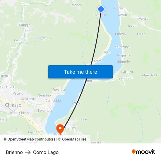 Brienno to Como Lago map