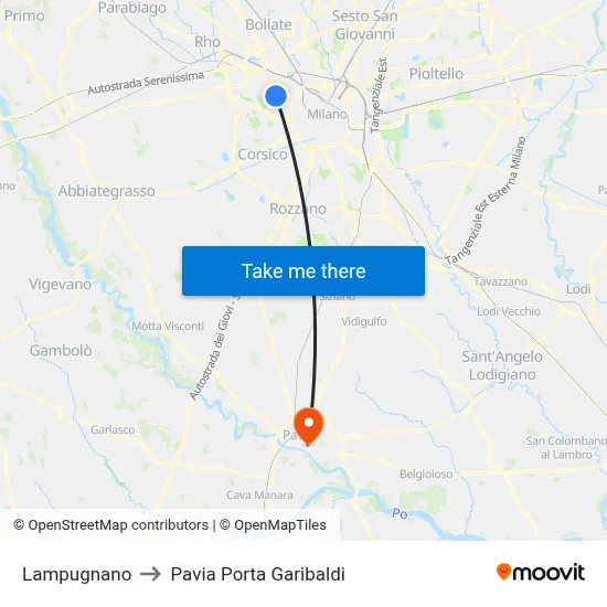 Lampugnano to Pavia Porta Garibaldi map