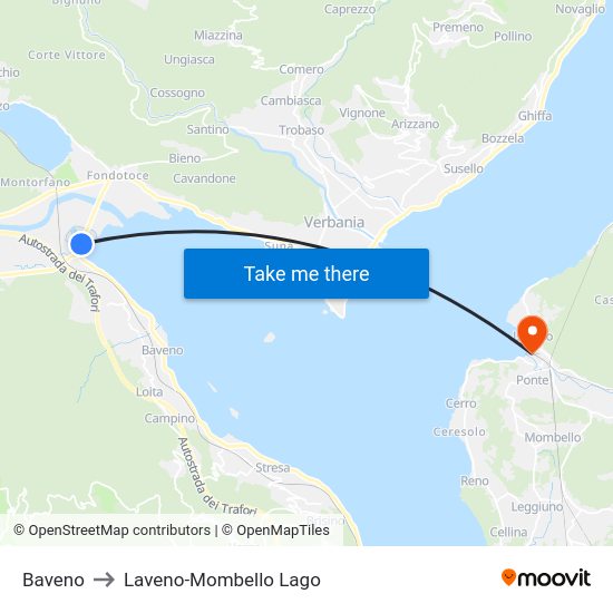 Baveno to Laveno-Mombello Lago map