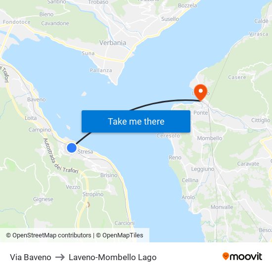 Via Baveno to Laveno-Mombello Lago map