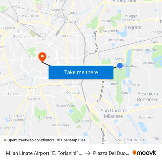 Milan Linate Airport "E. Forlanini" (Lin) to Piazza Del Duomo map