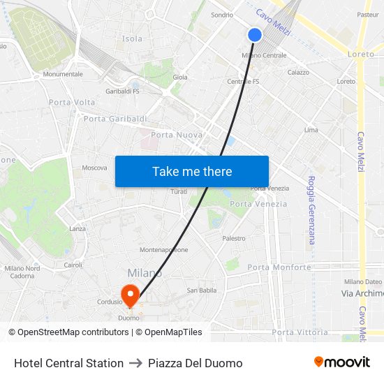 Hotel Central Station to Piazza Del Duomo map