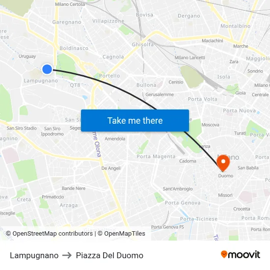 Lampugnano to Duomo Square map