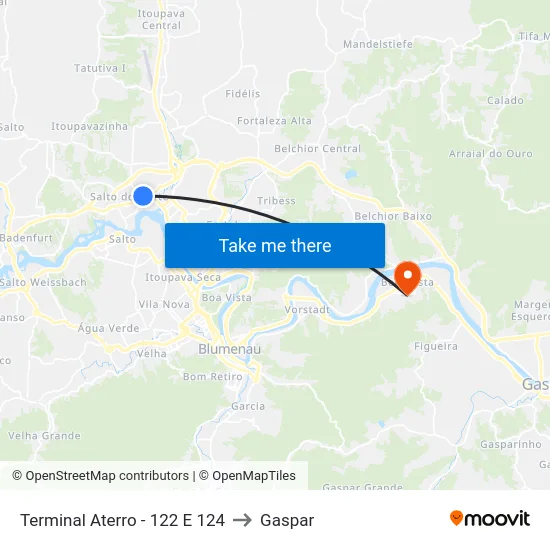 Terminal Aterro - 122 E 124 to Gaspar map