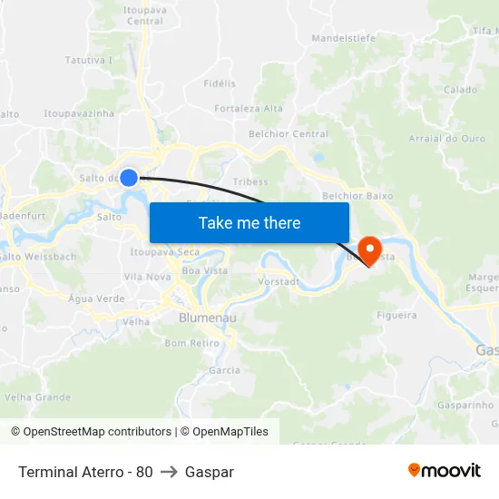 Terminal Aterro - 80 to Gaspar map