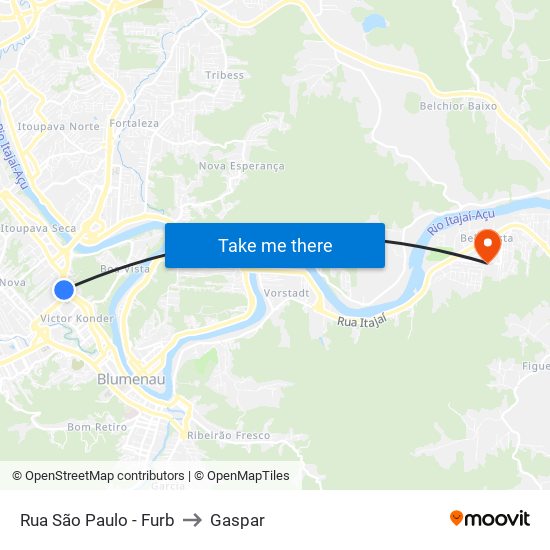 Rua São Paulo - Furb to Gaspar map