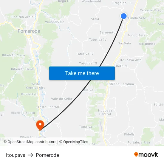 Itoupava to Pomerode map