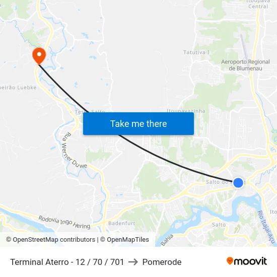 Terminal Aterro - 12 / 70 / 701 to Pomerode map