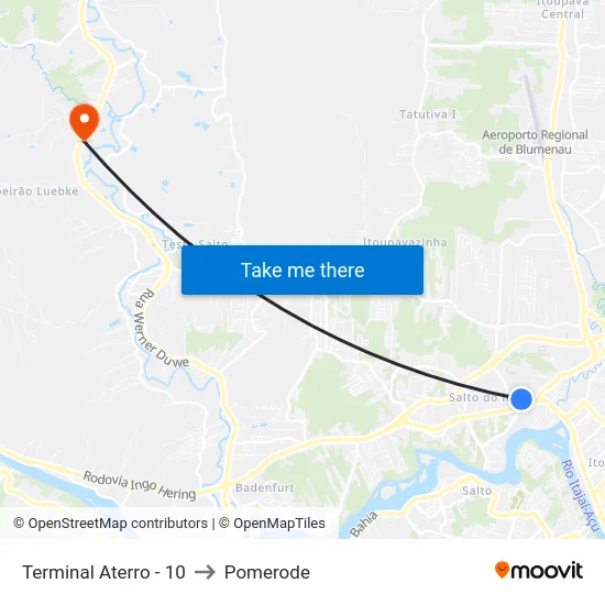 Terminal Aterro - 10 to Pomerode map