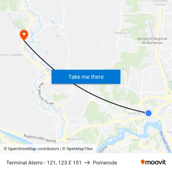Terminal Aterro - 121, 123 E 151 to Pomerode map