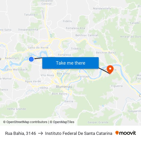 Rua Bahia, 3146 to Instituto Federal De Santa Catarina map