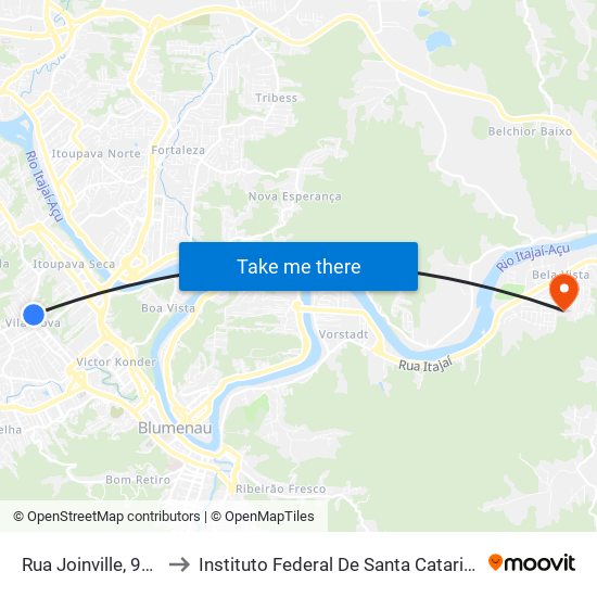 Rua Joinville, 990 to Instituto Federal De Santa Catarina map