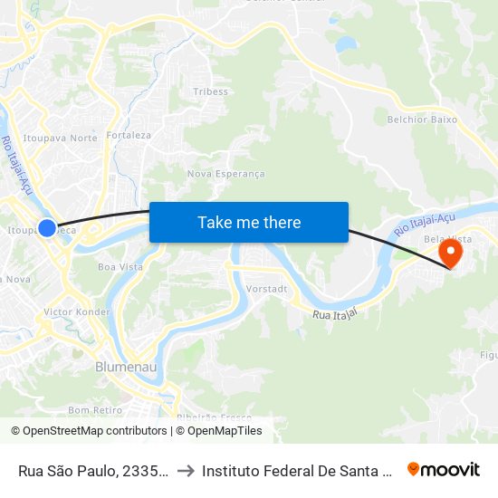 Rua São Paulo, 2335-2507 to Instituto Federal De Santa Catarina map