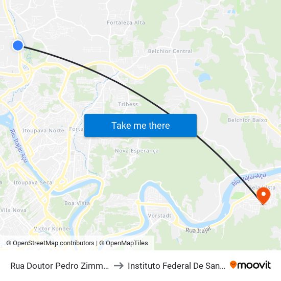 Rua Doutor Pedro Zimmermann, 57 to Instituto Federal De Santa Catarina map