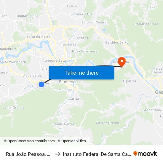 Rua João Pessoa, 2511 to Instituto Federal De Santa Catarina map
