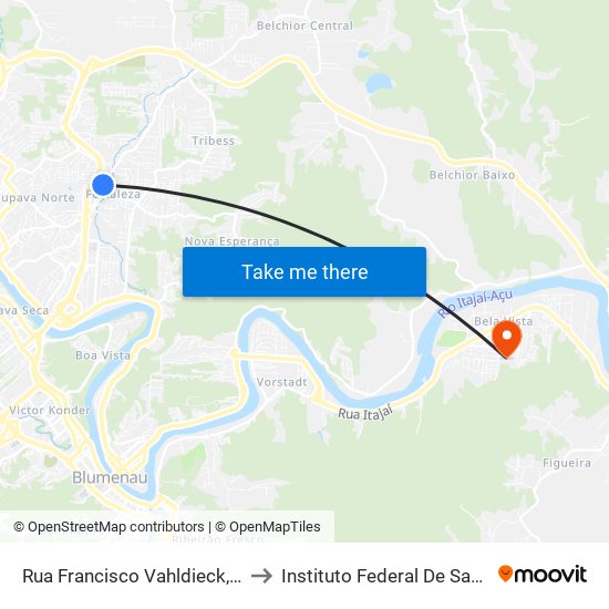 Rua Francisco Vahldieck, 1026-1056 to Instituto Federal De Santa Catarina map