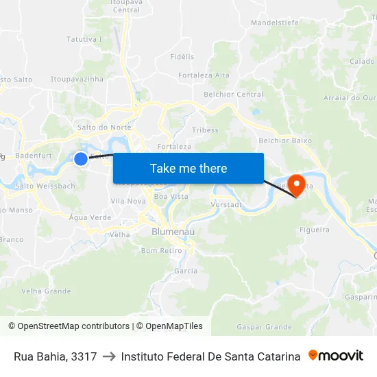 Rua Bahia, 3317 to Instituto Federal De Santa Catarina map