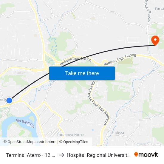 Terminal Aterro - 12 / 70 / 701 to Hospital Regional Universitário Da Furb map