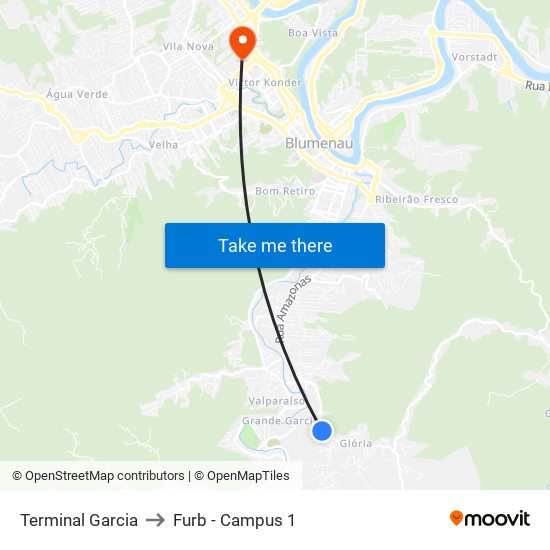 Terminal Garcia to Furb - Campus 1 map