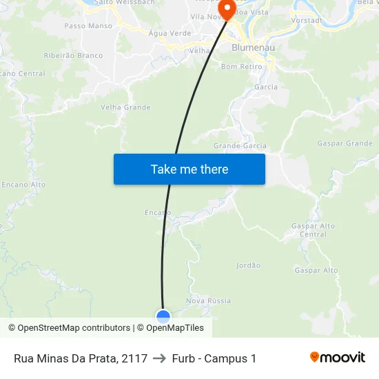 Rua Minas Da Prata, 2117 to Furb - Campus 1 map
