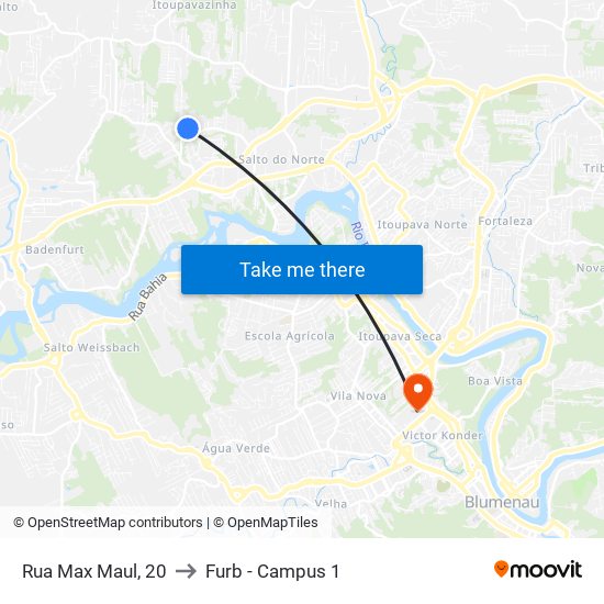 Rua Max Maul, 20 to Furb - Campus 1 map