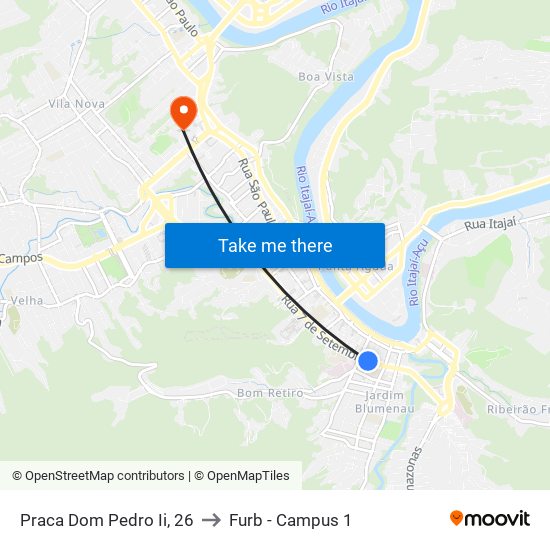 Praca Dom Pedro Ii, 26 to Furb - Campus 1 map