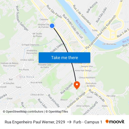 Rua Engenheiro Paul Werner, 2929 to Furb - Campus 1 map