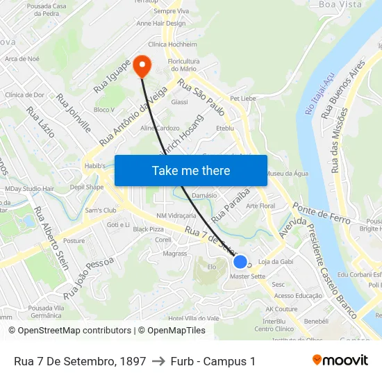 Rua 7 De Setembro, 1897 to Furb - Campus 1 map