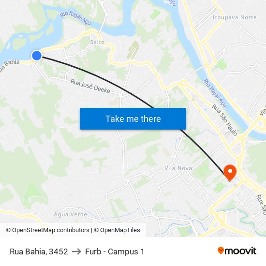 Rua Bahia, 3452 to Furb - Campus 1 map